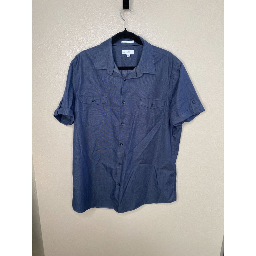 Calibrate Mens Non-Iron Short Sleeve Shirt Size XL Blue Cotton Button up‎